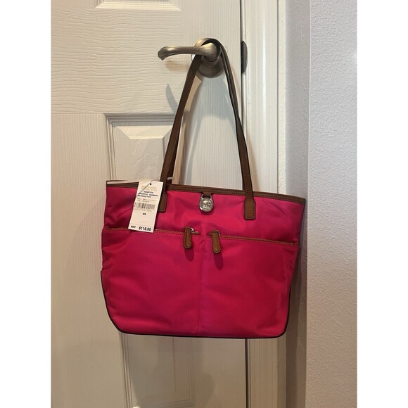 Michael Kors Kempton Raspberry Pink MD Pocket Tote Bag Nylon Medium NEW - Picture 13 of 14